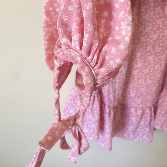 B DARLIN Womens Pink Ruffled Balloon Sleeve V Neck Mini Sheath Dress Juniors 3/4 - Picture 2 of 10